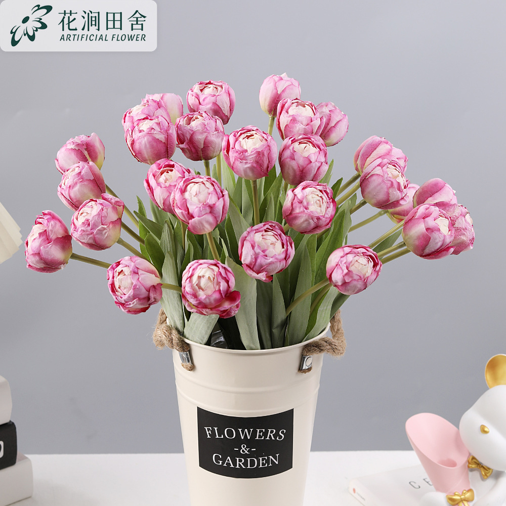 Dusty Pink Double Artificial Tulip Bouquet