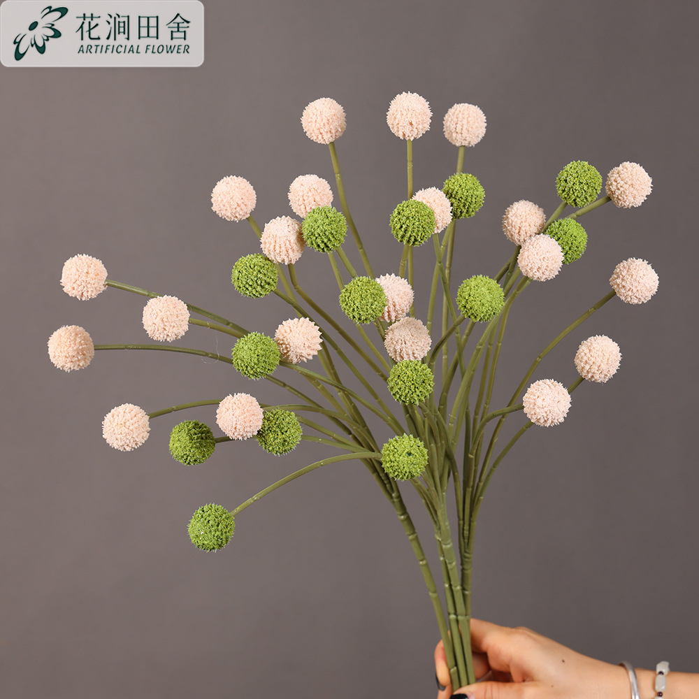 Dusty Pink Green Artificial Billy Button Stem