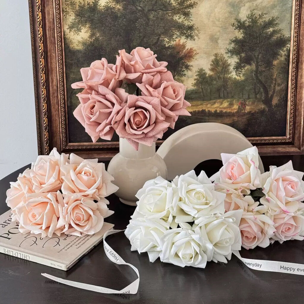Dusty Pink White Artificial Garden Rose Bouquet