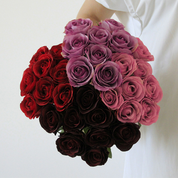 Gradient Burgundy Purple Faux Rose Bouquet