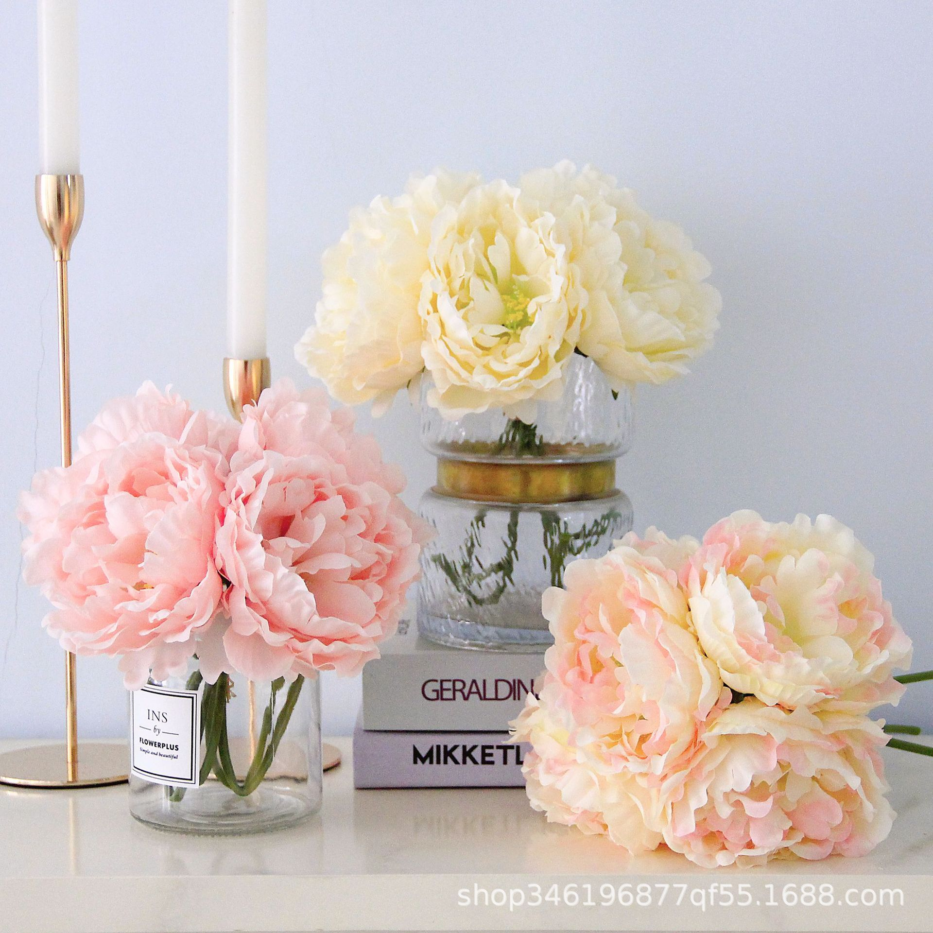 Faux Peony Bouquet 3 Head Blush Cream