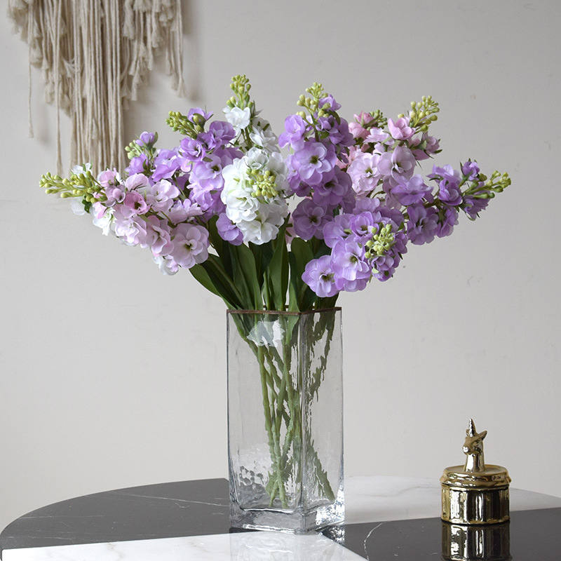 Artificial Matthiola Stock Flower Stem, Faux Purple Violet Spike Flower Arrangement