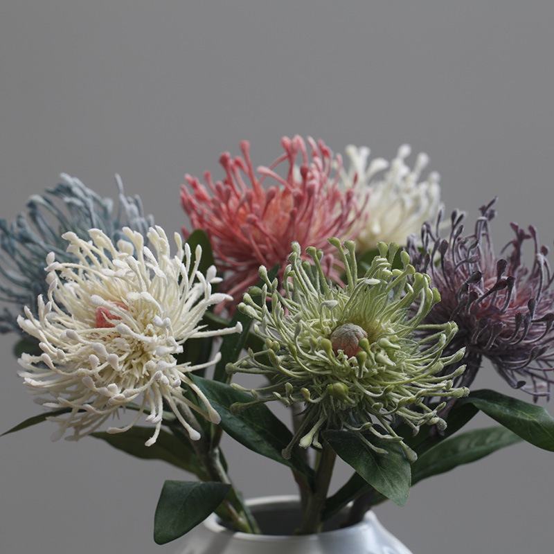 Artificial Pincushion Protea Stem, Faux Leucospermum Flower for Home Decor