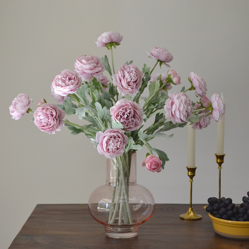 Artificial Pink Ranunculus Bouquet, Faux Persian Buttercup Flower Stems