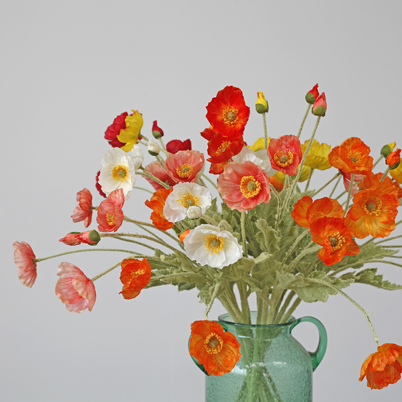 Artificial Poppy Flowers, Faux Iceland Poppy Stem for Home Vase Decor