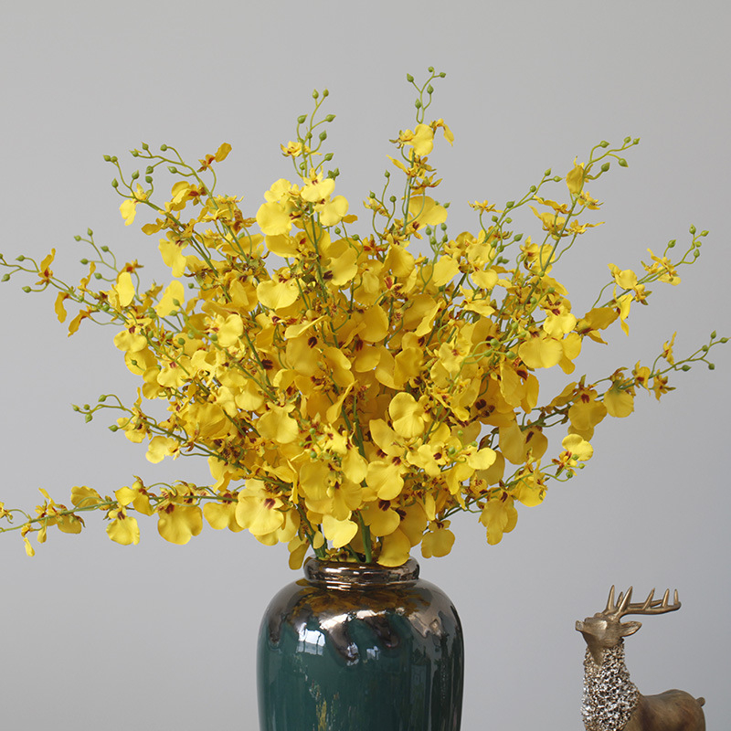 Artificial Yellow Oncidium Orchid Stems, Faux Dancing Lady Orchid for Vase Decor