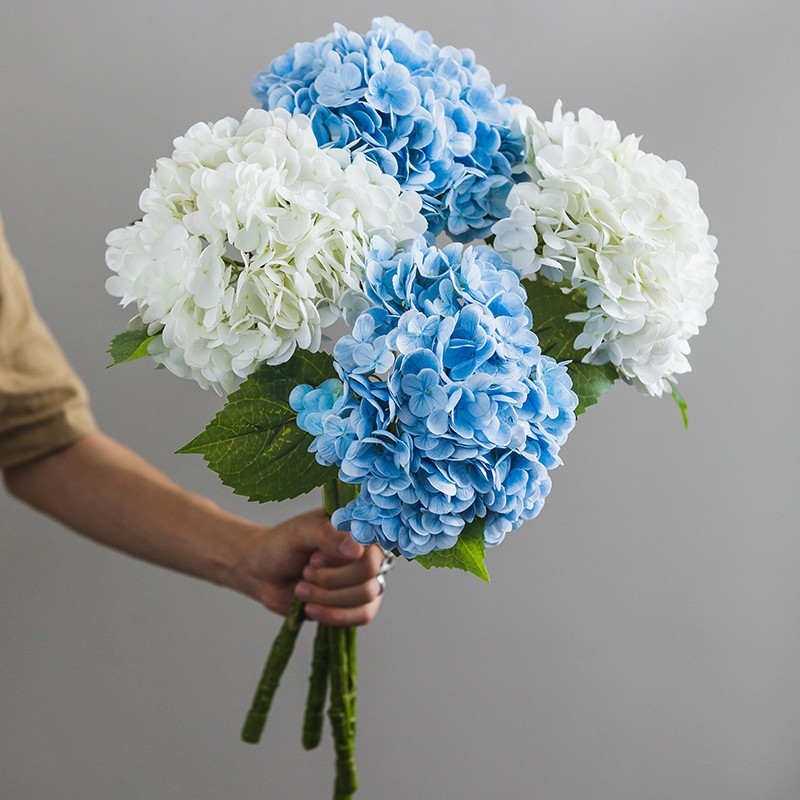 Blue and White Artificial Hydrangea Bouquet, Large Silk Hydrangea Stems for Vase Arrangement