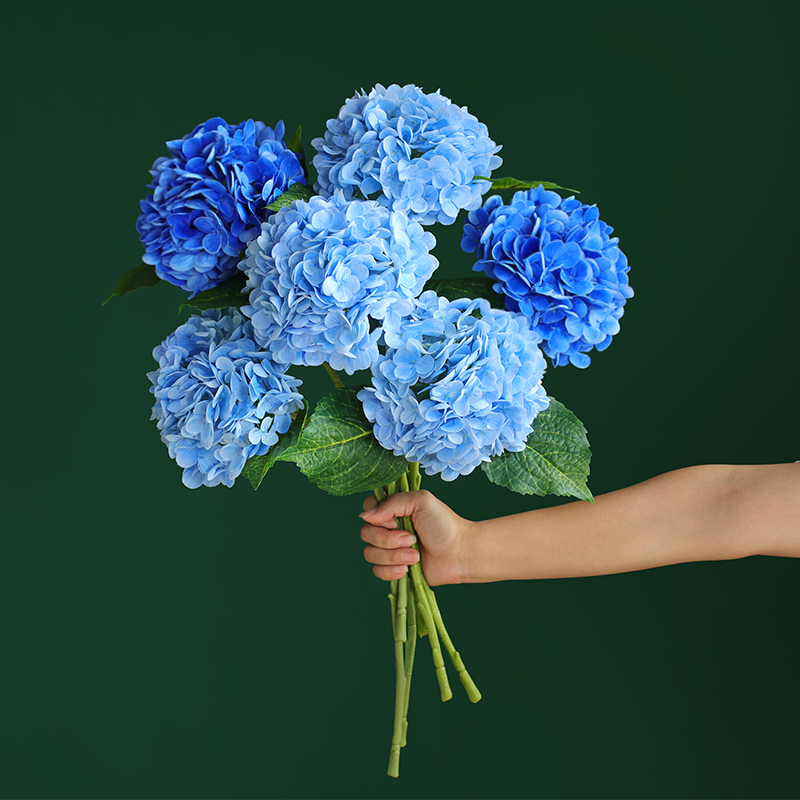 Blue Artificial Hydrangea Bouquet, Large Silk Hydrangea Stems Home Floral Decor