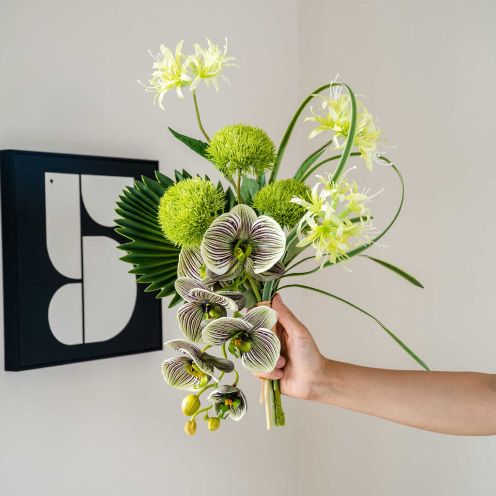 Green Tropical Mixed Artificial Bouquet, Phalaenopsis Orchid Hand Tied Bunch Home Decor