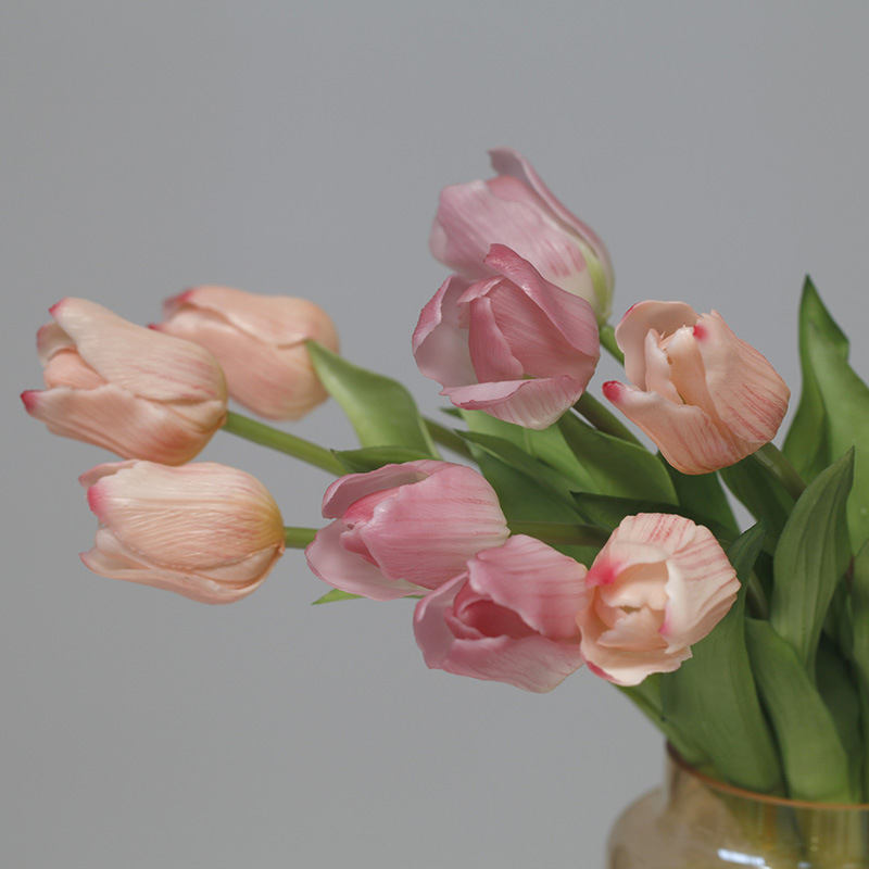 Light Pink Artificial Tulips, Real Touch Faux Tulip Stems Home Decor