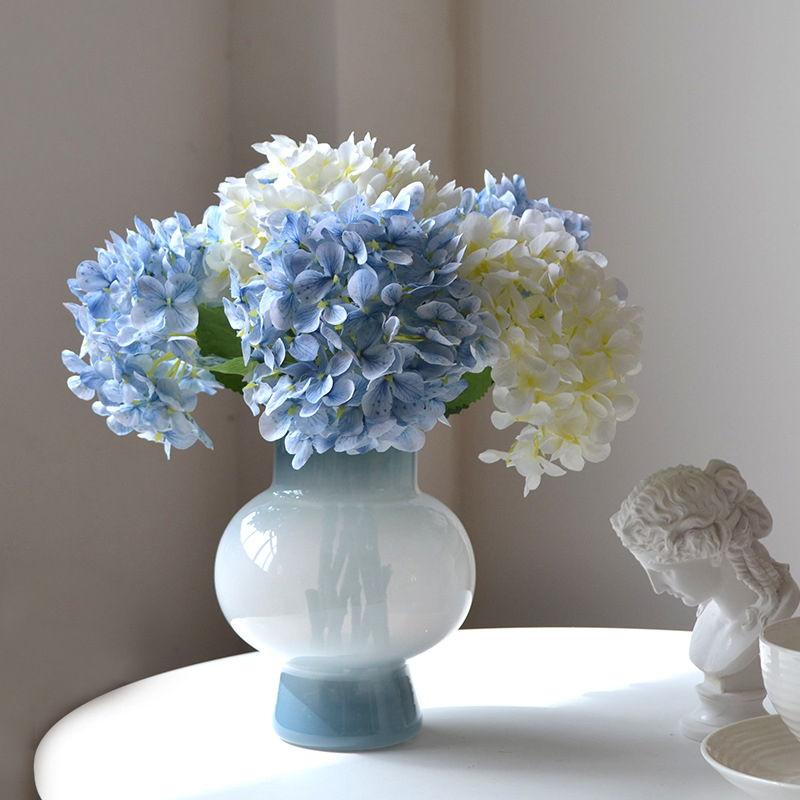 Real Touch Artificial Hydrangea Bouquet, Faux Blue White Hydrangea Stem
