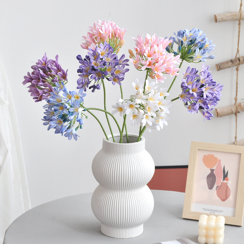 Artificial Agapanthus Stems, Faux Blue Lily of the Nile Multi-Color Bouquet