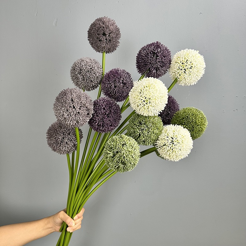 Artificial Allium Flower, Faux Purple Green White Allium Balls Bunch