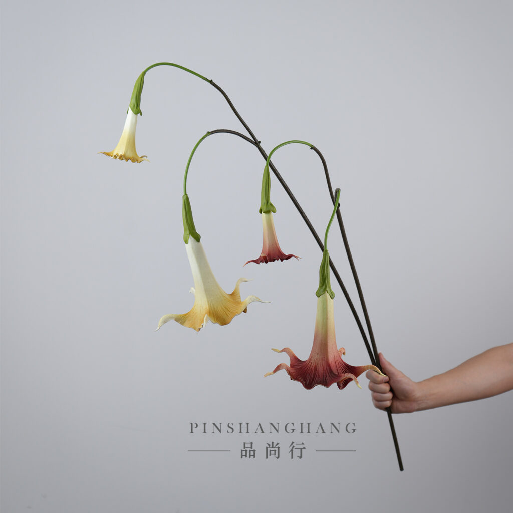 Artificial Angel Trumpet Flower Branch, Faux Brugmansia Hanging Bell Floral