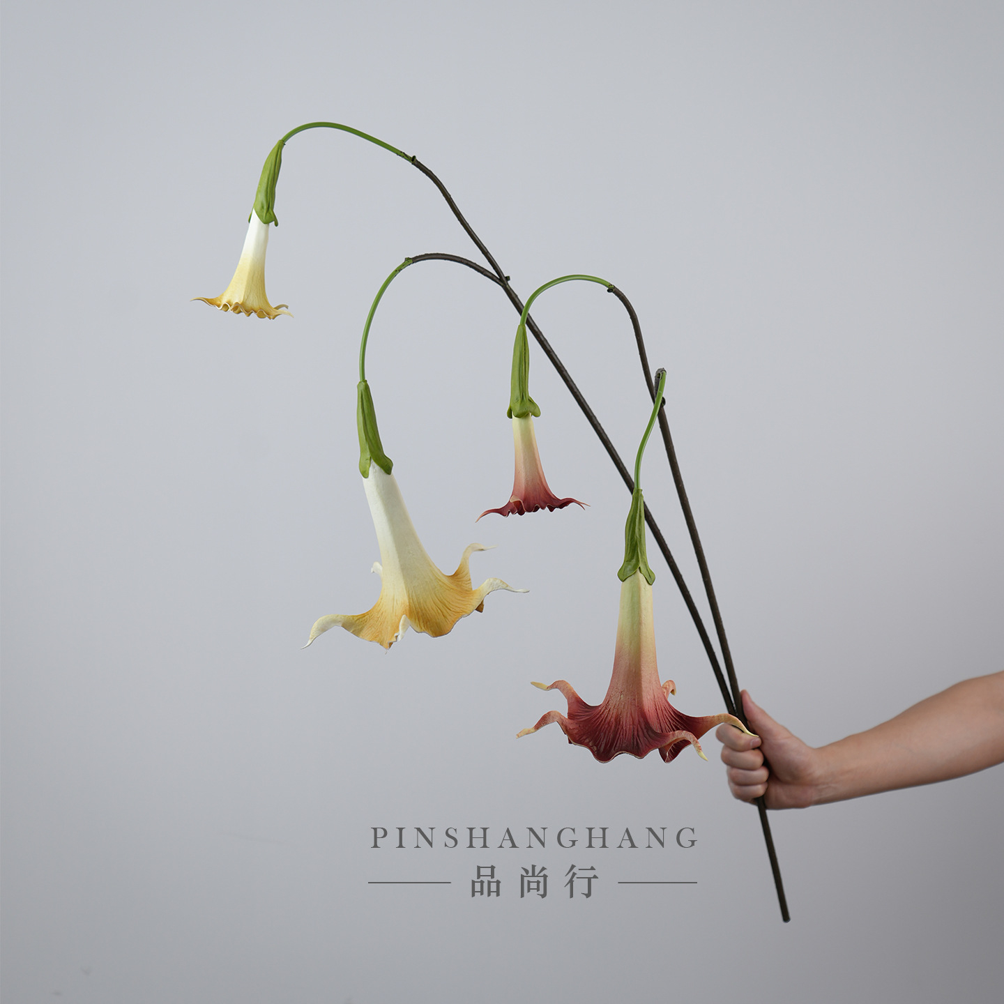 Artificial Angel Trumpet Flower Branch, Faux Brugmansia Hanging Bell Floral