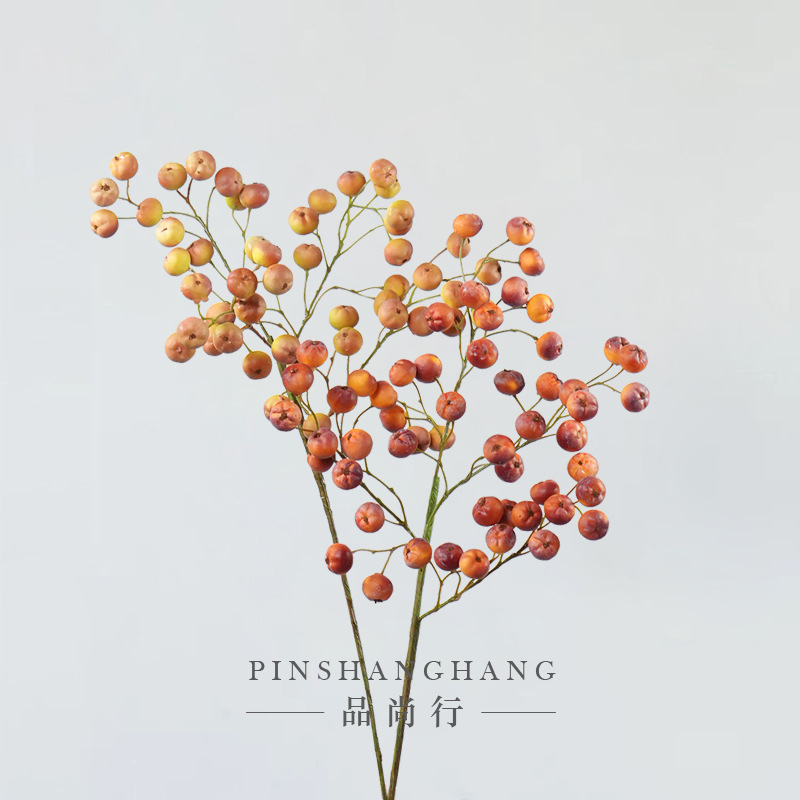 Artificial Autumn Berry Branch, Faux Orange-Red Berry Cluster Stem for Fall Decor
