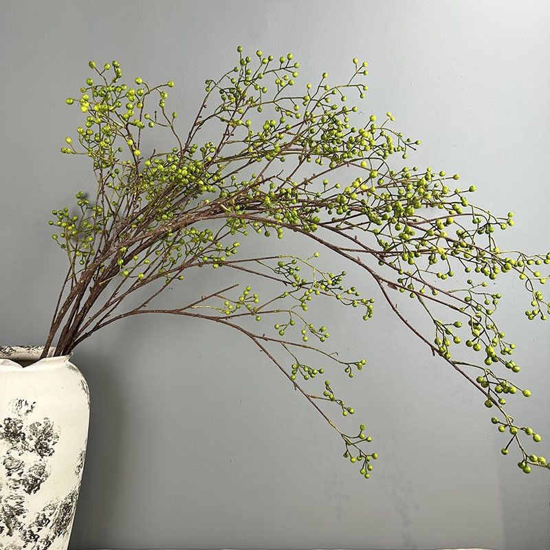 Artificial Green Berry Branch, Faux Wild Berry Spray Stem