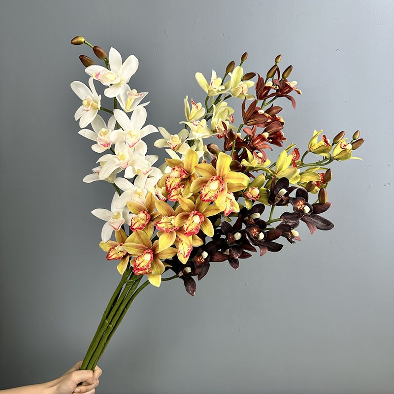 Silk Cymbidium Orchid Multi Color Long Stem Artificial Flowers For Vase Arrangement Wedding Decor