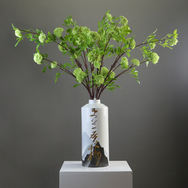 Artificial Green Viburnum Snowball Flower Stem, Faux Hydrangea Ball Cluster Branch