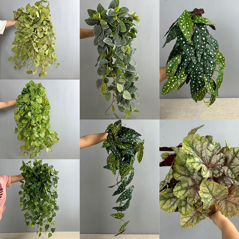Artificial Hanging Vine Plants, Faux Begonia Pothos Trailing Foliage