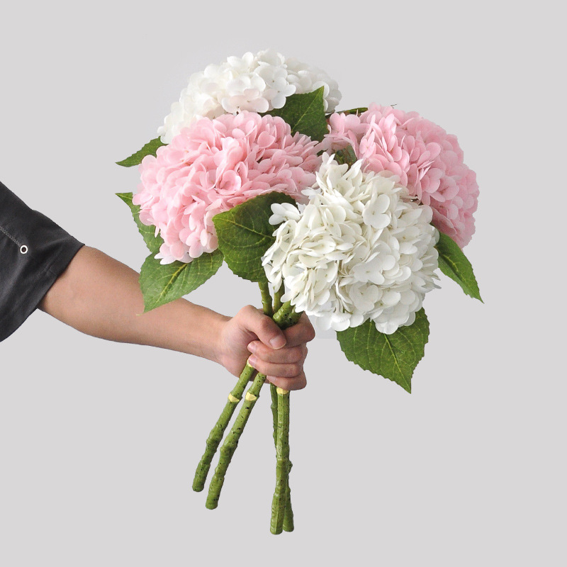 Artificial Hydrangea Bouquet, Faux Pink White Flower for Home Decoration