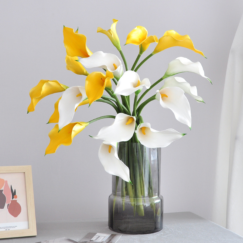 Artificial Large Calla Lily Bouquet, Faux Yellow White Calla Lily Vase Arrangement