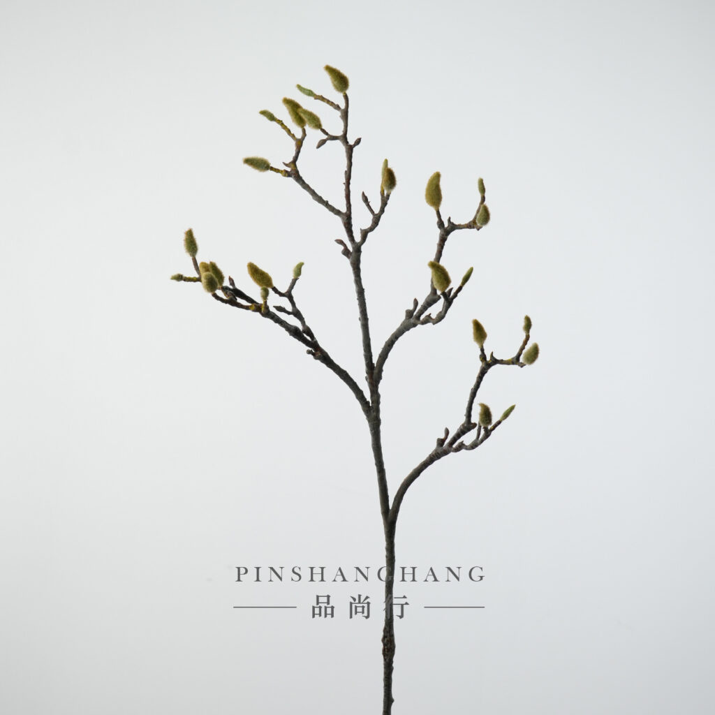 Artificial Magnolia Bud Bare Branch, Faux Fuzzy Spring Bud Stem for Minimalist Decor