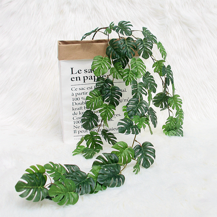 Artificial Monstera Vine Hanging Plant, Fake Green Leaf Garland for Wall Shelf and Basket Decor