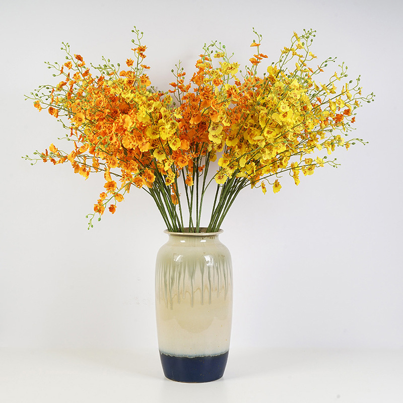 Branching Dancing Lady Oncidium Orchid Artificial Silk Spray Tall Vase Autumn Wedding Decoration