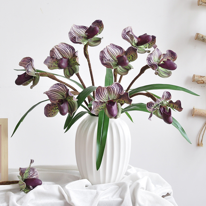 Artificial Paphiopedilum Orchid, Faux Slipper Orchid Luxury Table Floral