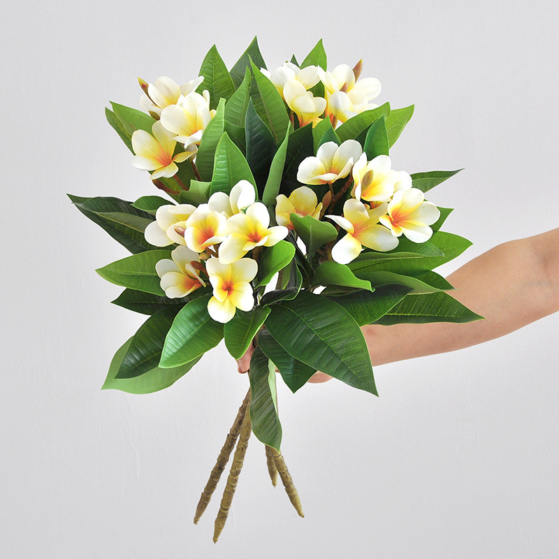 Artificial Plumeria Bouquet, Faux Frangipani White Tropical Flower