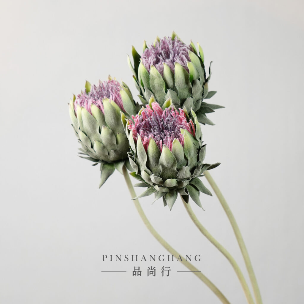 Artificial Purple Thistle Flower, Faux Protea Stem for Floral Arrangement