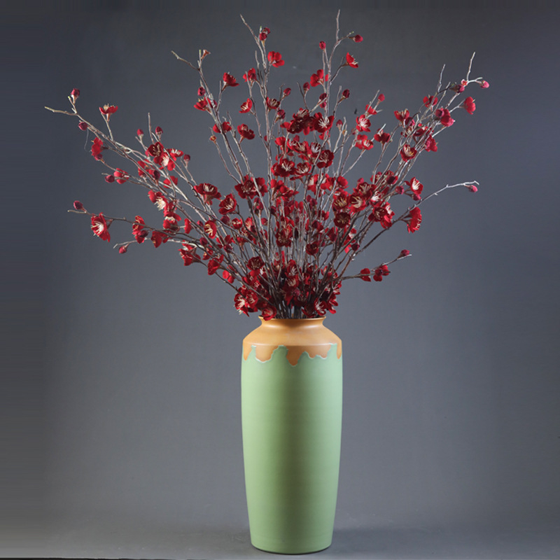Artificial Red Plum Blossom Floor Vase Branch, Faux Cherry Blossom Stem for Tall Vase