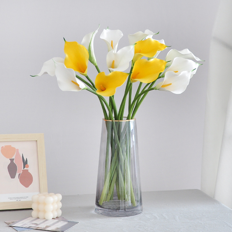 Artificial Small Calla Lily Stems, Faux Yellow White Calla Lily Bouquet
