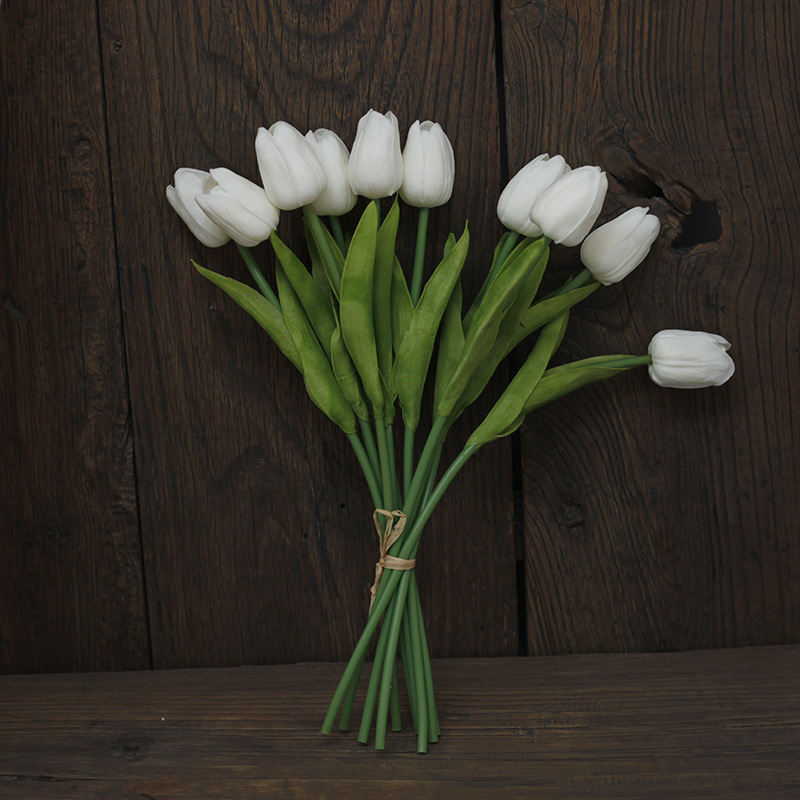 Real Touch Artificial White Tulips, Faux Tulip Bouquet Stems