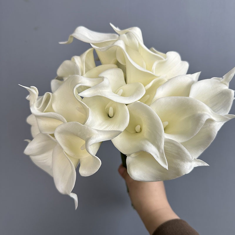 Artificial White Calla Lily Bouquet, Faux Real Touch Calla Lily Bunch