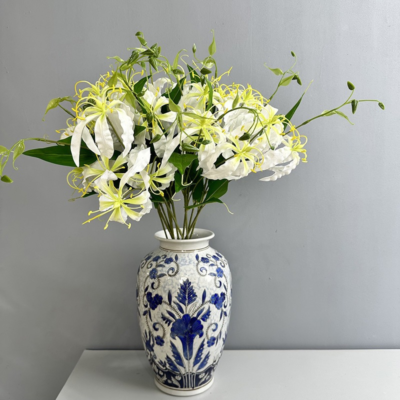 Artificial White Gloriosa Lily, Faux Glory Lily Stem for Vase