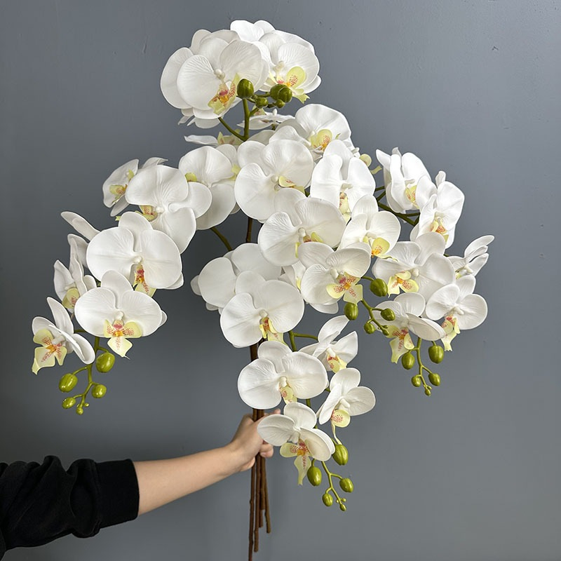 Artificial White Phalaenopsis Orchid Branch, Faux Moth Orchid Spray
