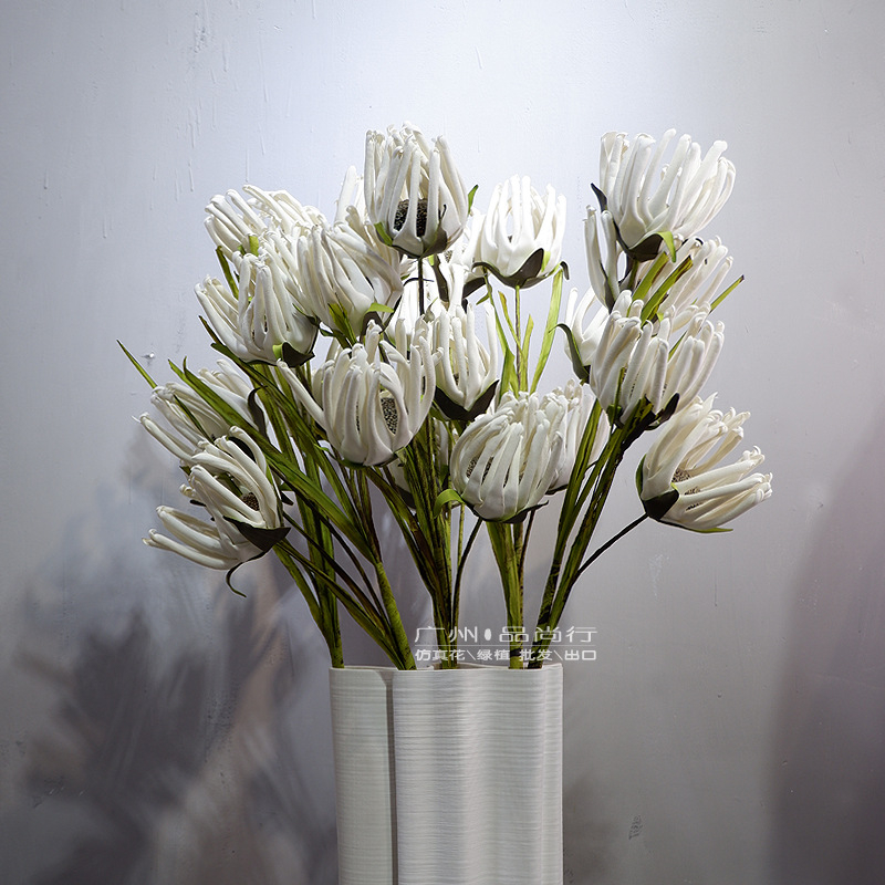 Artificial White Protea Flower, Dry Look Stem for Wedding Floral Arrangement