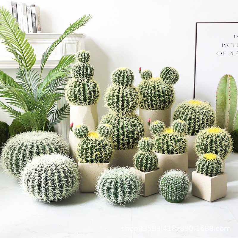 Artificial Cactus Ball Set, Faux Succulent Cactus Decor with Pots for Home and Office