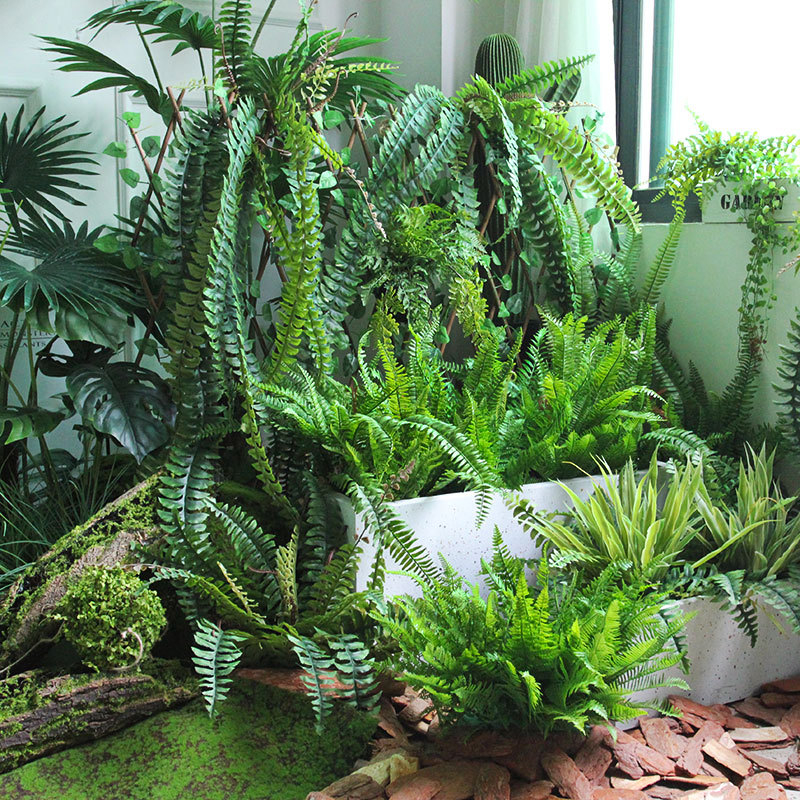 Artificial Fern Plants Tropical Green Landscape Arrangement for Indoor Decor