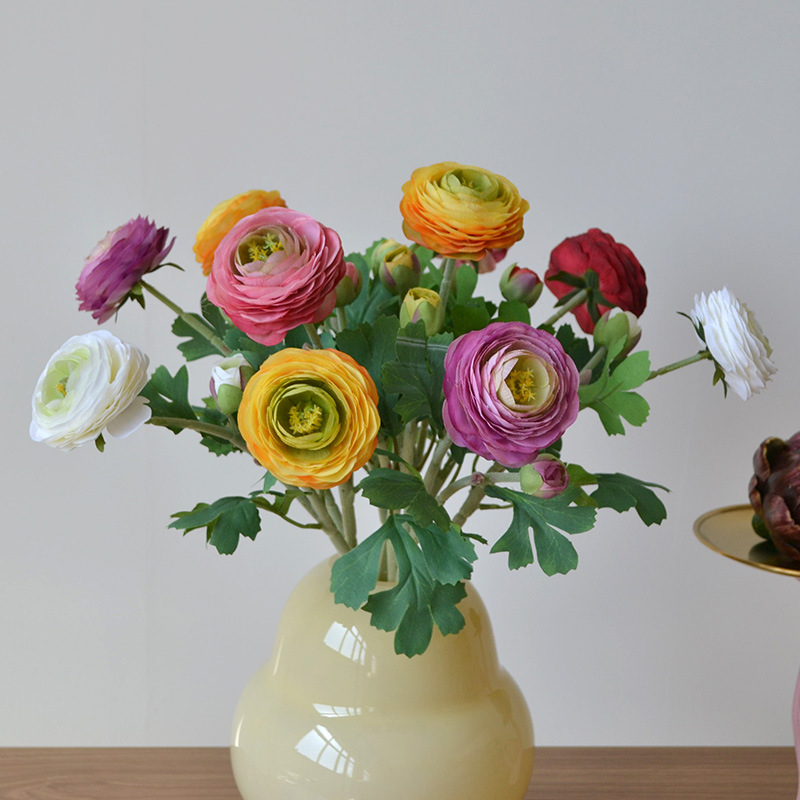 Artificial Mixed Color Ranunculus Bouquet, Persian Buttercup Stem for Vase Arrangement