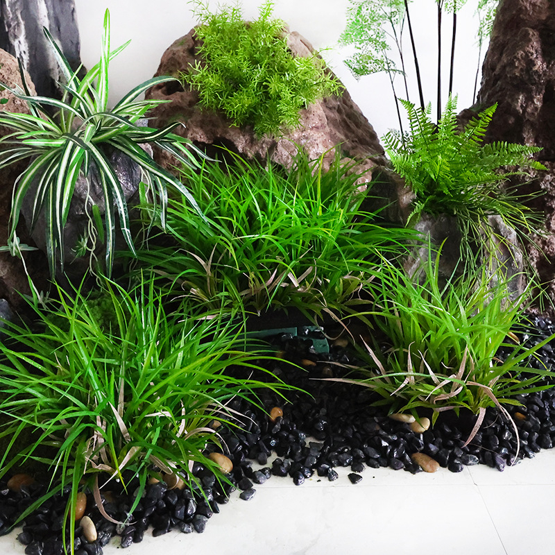 Artificial Ornamental Grass Clumps, Fake Green Grass for Landscaping and Rock Gardens