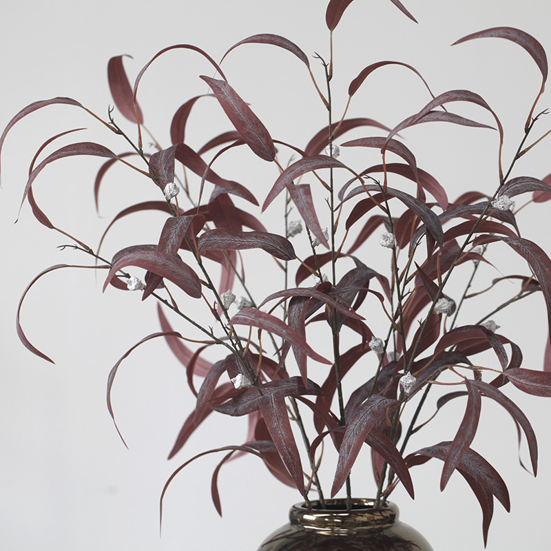 Burgundy Long Leaf Eucalyptus Stem, Artificial Fall Foliage for Autumn Vase Arrangement