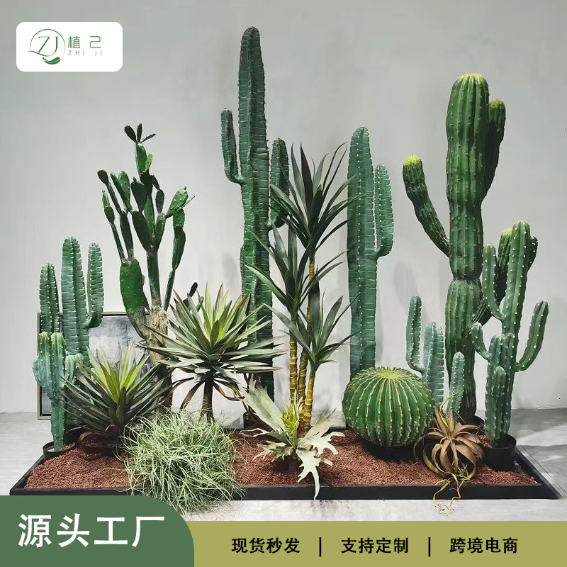Large Artificial Desert Cactus Set Saguaro Prickly Pear For Commercial Mall Hotel Atrium Landscape Decor