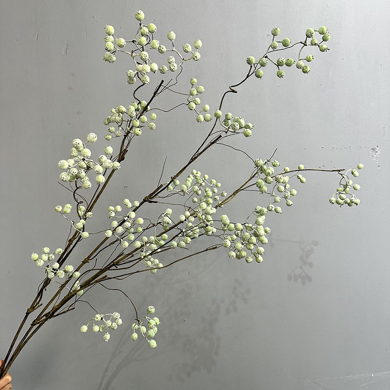 Frosted Faux Berry Branch, Artificial Pale Green Berry Stem