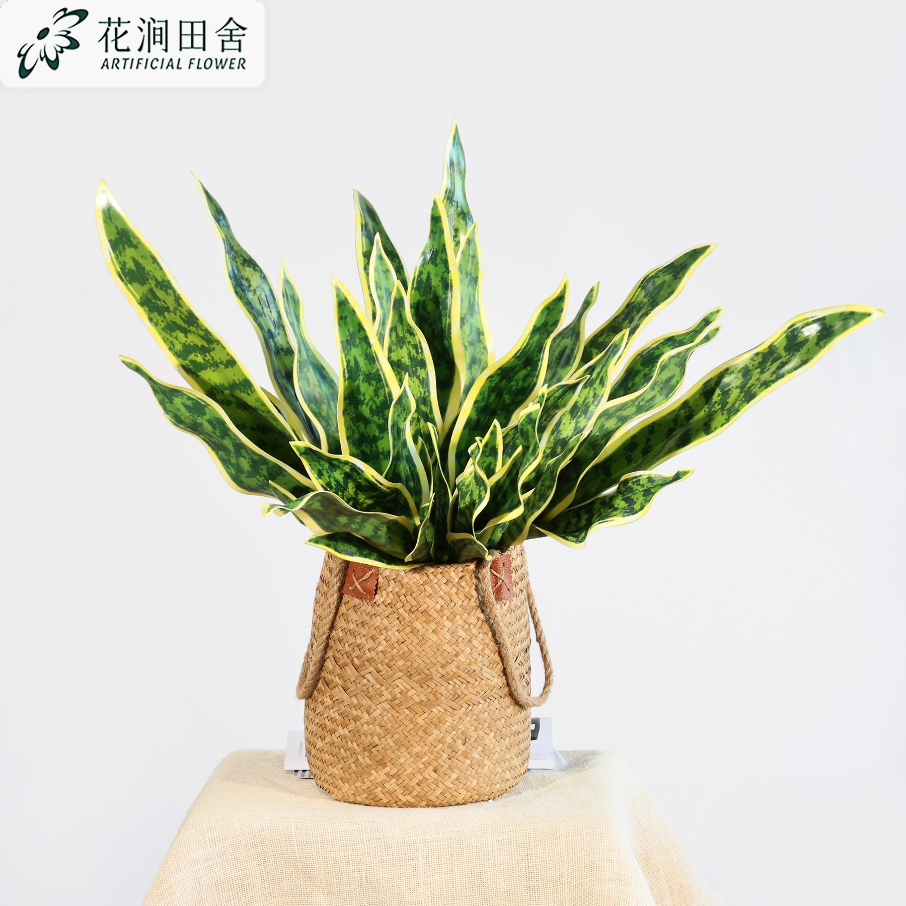 Artificial Snake Plant Potted Faux Sansevieria with Yellow Edge Leaves, Fake Houseplant for Farmhouse Indoor Decor