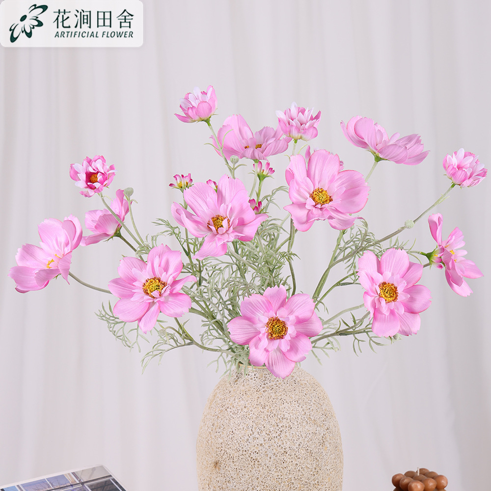 Blush Pink Artificial Cosmos Flower Stems, Faux Garden Cosmos for Soft Pastel Home Arrangement