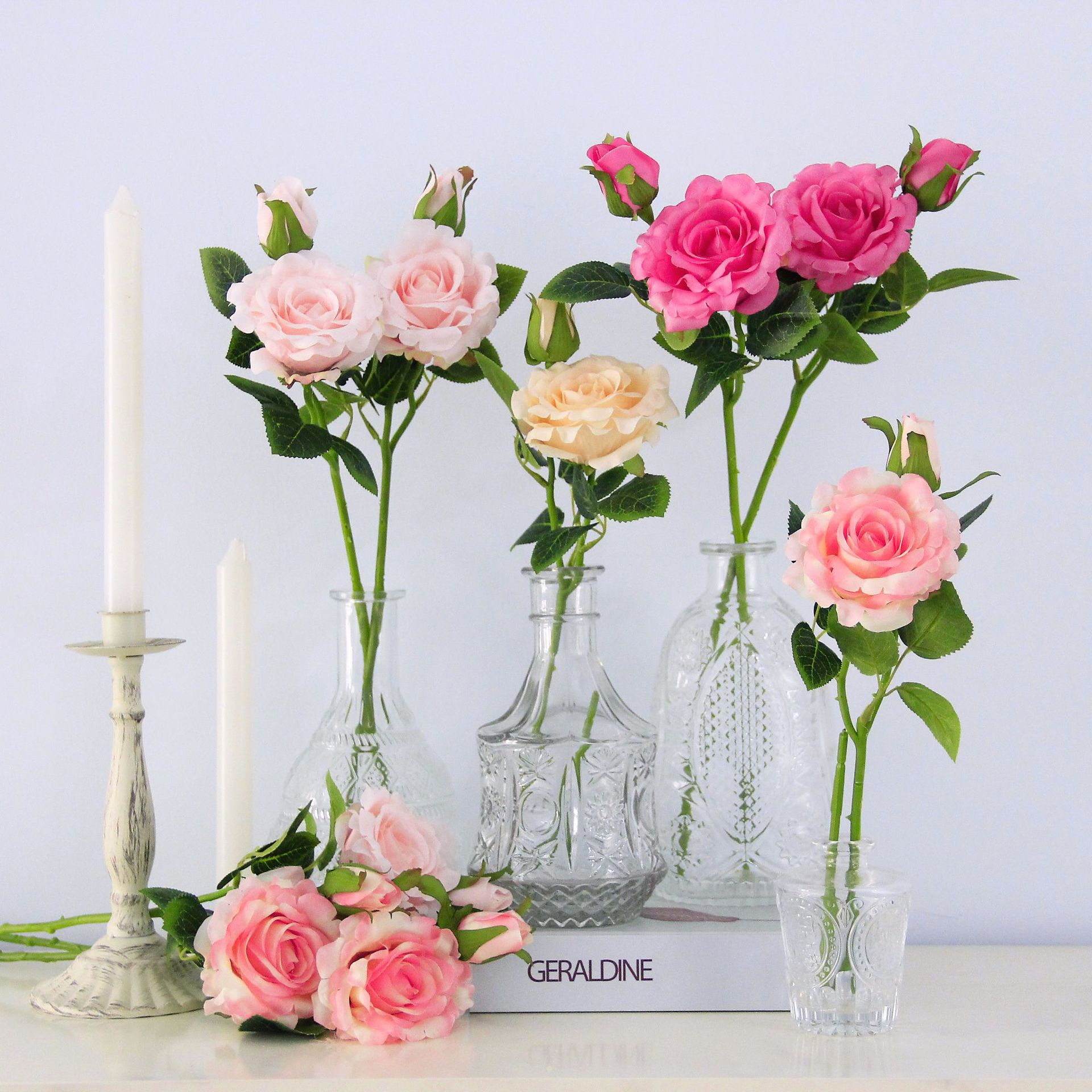Artificial Pink Rose Stem, Real Touch Faux Rose Flower for Wedding Bouquet Home Table Vase Decor Wholesale