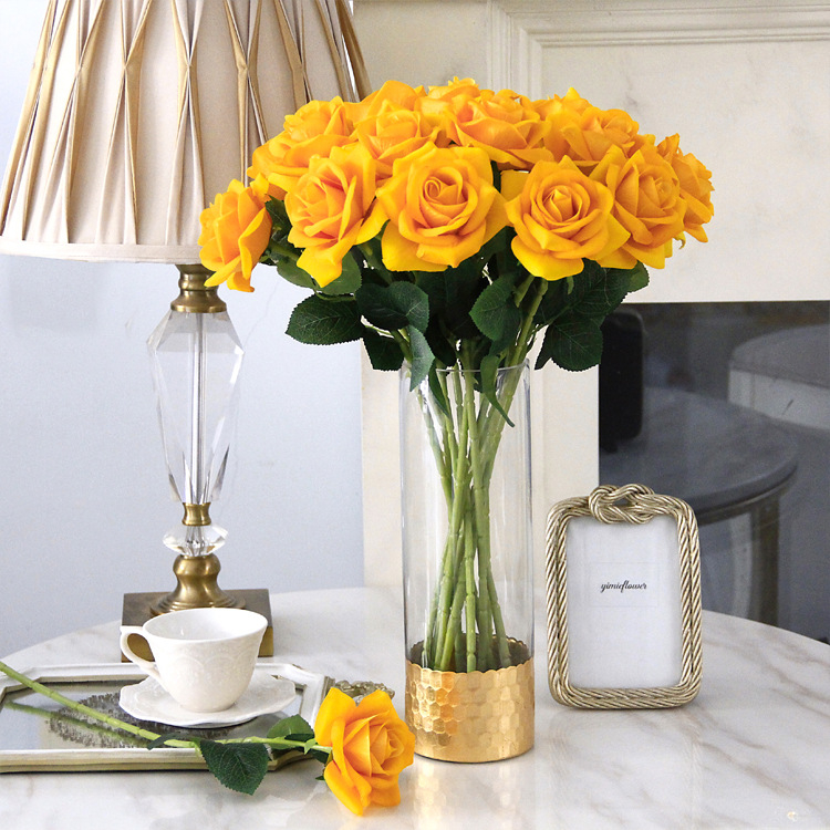 Artificial Yellow Rose Bouquet, Silk Faux Rose Flowers for Home Table Vase Decoration Wholesale
